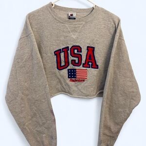 Champion Women's Beige USA Cropped Sweater